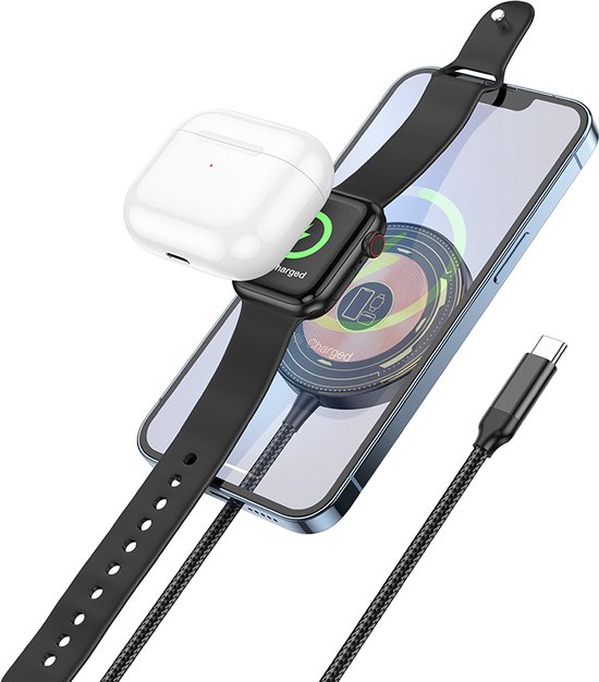 HOCO 3 In 1 Draadloze Oplader Geschikt voor MagSafe iWatch | AirPods | iPhone - 15W - USB C