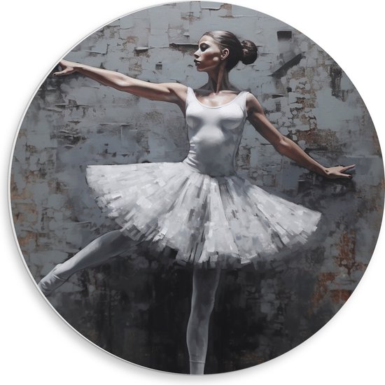 PVC Schuimplaat Muurcirkel - Muurschildering van Witte Dansende Ballerina - 50x50 cm Foto op Muurcirkel (met ophangsysteem)