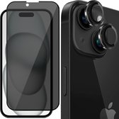 Privacy Screenprotector geschikt voor iPhone 15 Plus - Camera Lens Screen Protector & Glas Screen Protector FullGuard Zwart