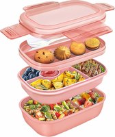 Coffret lunch 3 étages - Rose - 1900 ml - Boîte à lunch empilable avec compartiments - Pour adultes ou enfants - Boîte Bento