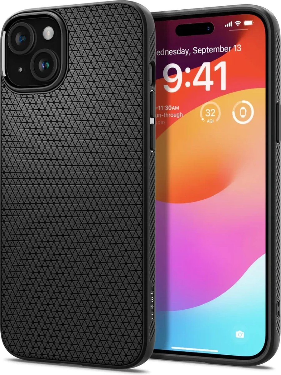 Geschikt voor Spigen Apple iPhone 15 Plus Liquid Air Back Cover Hoesje - Zwart