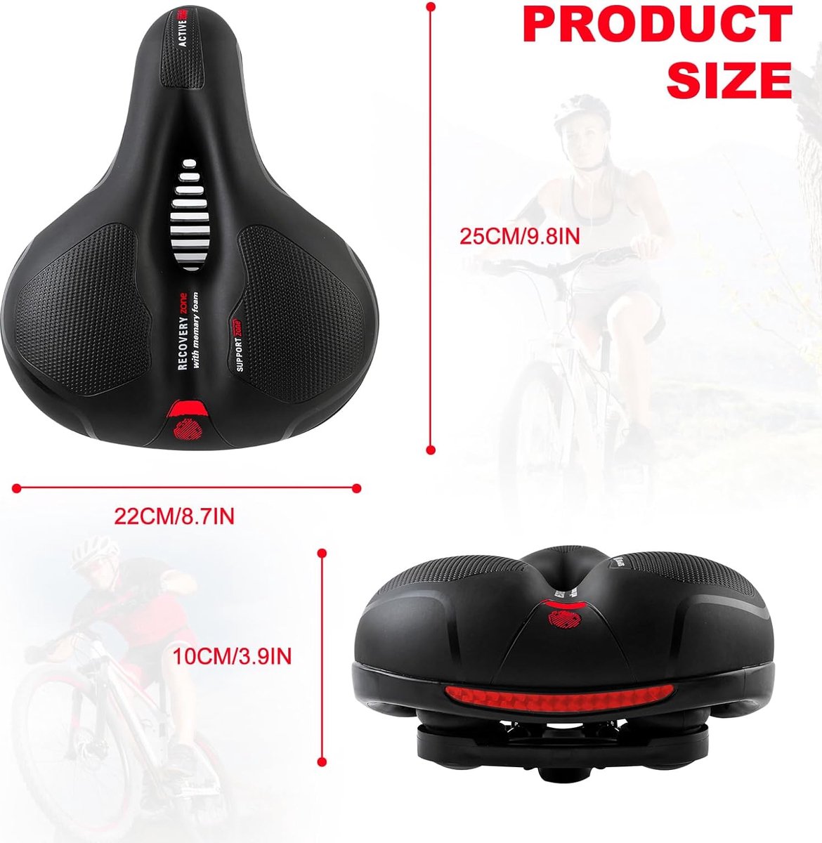 Siège de vélo réfléchissant universel Confortable Pu Siège de vélo de  remplacement Selle de vélo absorbant les chocs avec bande réfléchissante  pour VTT