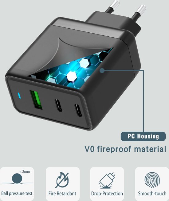 Grundig Oplader 65W - Snellader met 2x USB-C en 1x USB-A - USB Adapter