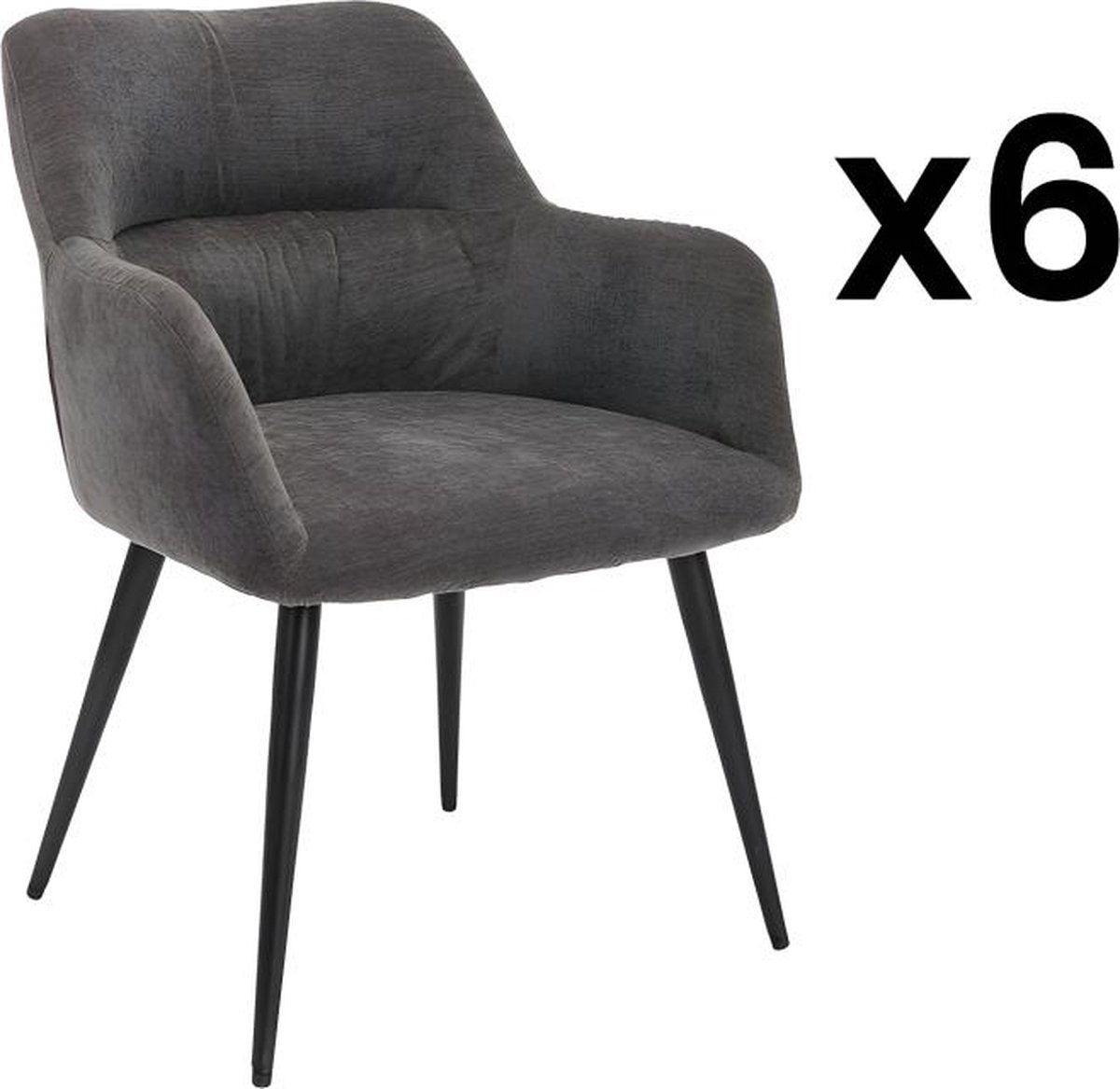 Vente-unique Set van 6 stoelen HEKA - Met armleuningen - Stof en metaal - Grijs Antracietgrijs