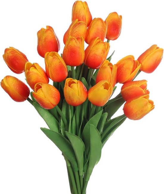 24pcs Kunstmatige Tulpen Real Touch Latex Nep Tulpen Bloemen Boeketten Bloemstuk voor Thuis Kamer Bruidsboeket Feest Middelpunt Decor Oranje