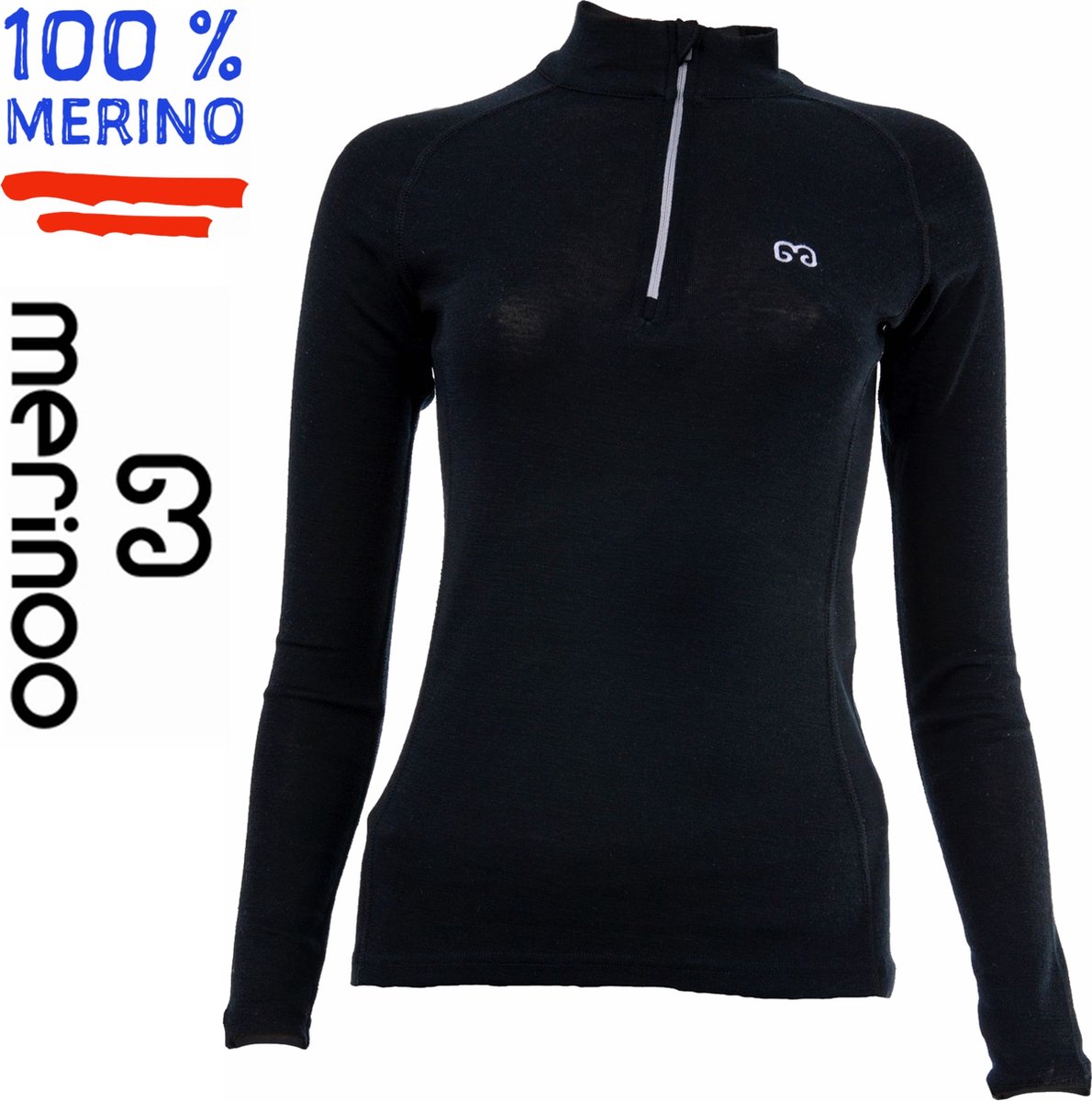 Merinoo 200 - Dames thermoshirt met kraag en rits (100% merinowol) - XL