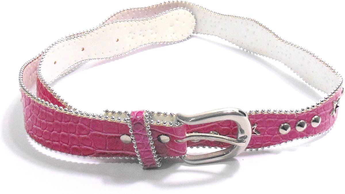 Dames riem roze met metalen punten en sterren - 110 cm