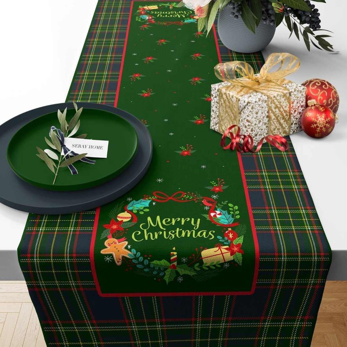 kerstcadeau - kerstboom - kerst - tafelloper - kerst tafel - merry christmas - kerst decoratie - tafelkleed - kerstboom - 150 x 43 cm