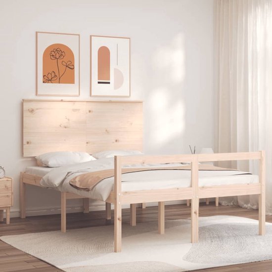 The Living Store Bed Massief Grenenhout - Onbehandeld - 195.5 x 125.5 x 82.5 cm - 120 x 190 cm - Multiplex Lattenbodem