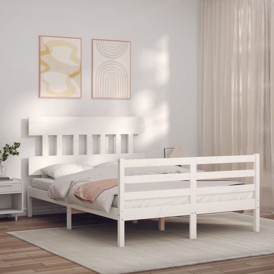 The Living Store Bedframe Grenenhout - Bed - 195.5 x 140.5 x 81 cm - Wit