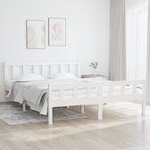 The Living Store Bedframe Grenenhout - Wit - 205.5 x 145.5 x 69.5 cm - Geschikt voor 140 x 200 cm matras (montage vereist)