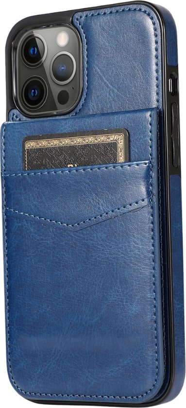 Coque iPhone 15 Plus - Coque arrière - Porte carte - Portefeuille - Simili cuir - Bleu foncé