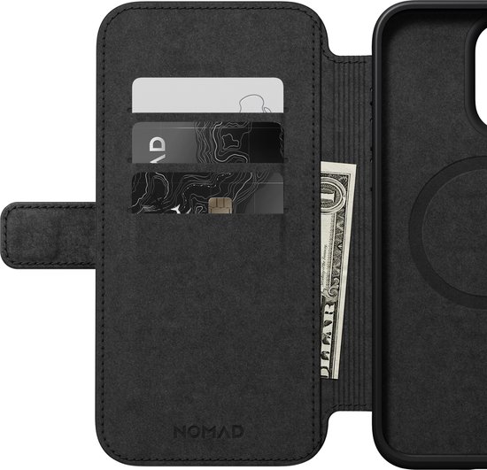 Nomad Modern Leather Folio - Book cover hoesje voor iPhone 15 Pro Max - Nomad leder - Geschikt voor MagSafe en draadloos opladen - Bruin