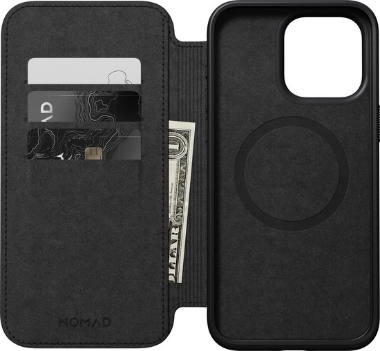 Nomad Modern Leather Folio - Book cover hoesje voor iPhone 15 Pro Max - Nomad leder - Geschikt voor MagSafe en draadloos opladen - Bruin