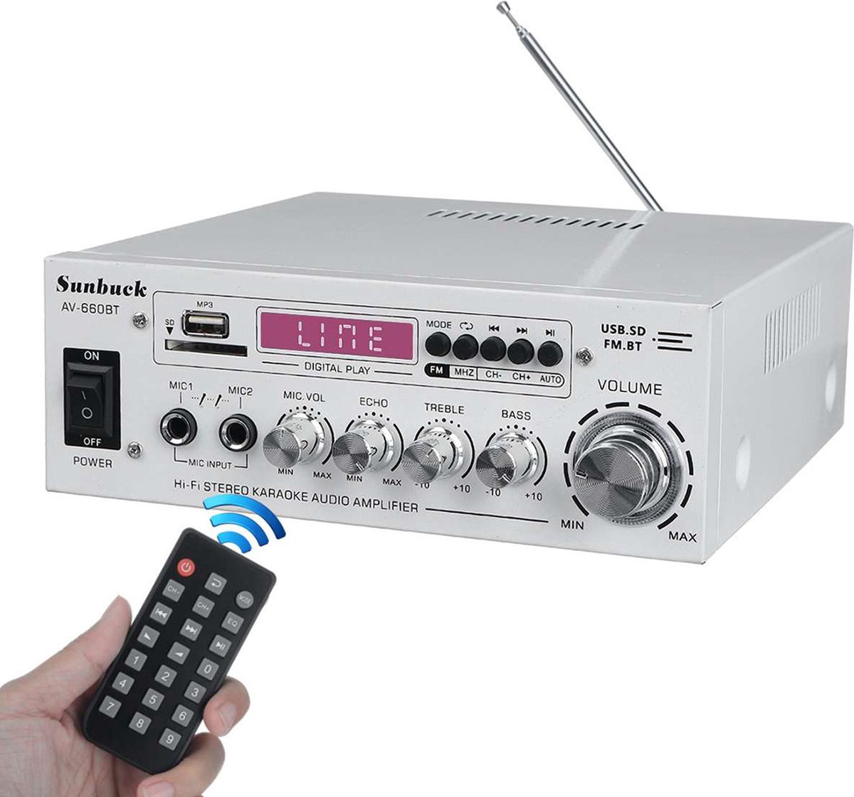 Audioversterker – Stereo Versterker Met Bluetooth – Audio Amplifier Met Karaoke Portals – Led Display - Veelzijdig - Dytroux