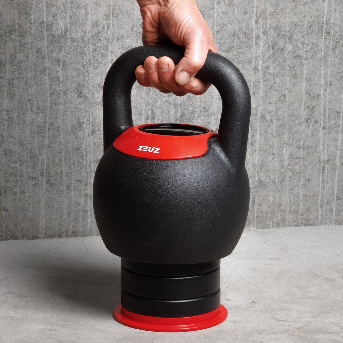 ZEUZ Verstelbare Kettlebell tot 16 KG – Fitness Sport Set – 8, 10, 12, 14 & 16KG Conditie & Krachttraining – Halters – Gietijzer – Zwart & Rood – foto 3