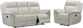 3 zits relaxbank en -fauteuil van buffelleer PAKITA - Ivoor L 208 cm x H 102 cm x D 92 cm