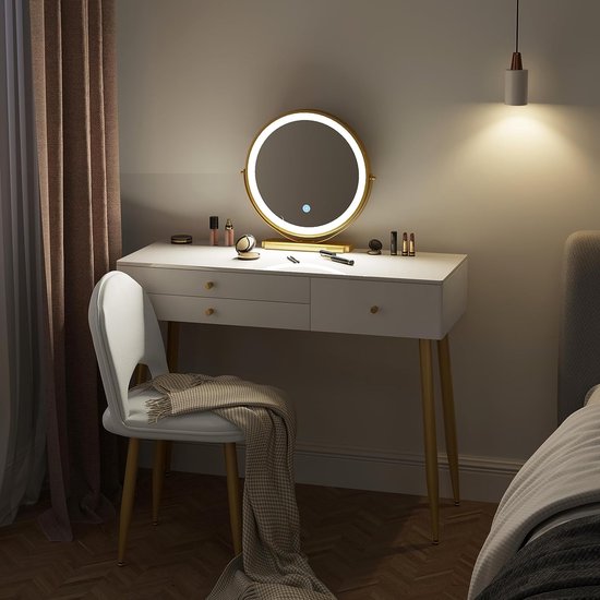 Vicco Coiffeuse Bella, Noir, 120cm avec Miroir LED et Tabouret, avec éclairage LED et Tabouret rembourré