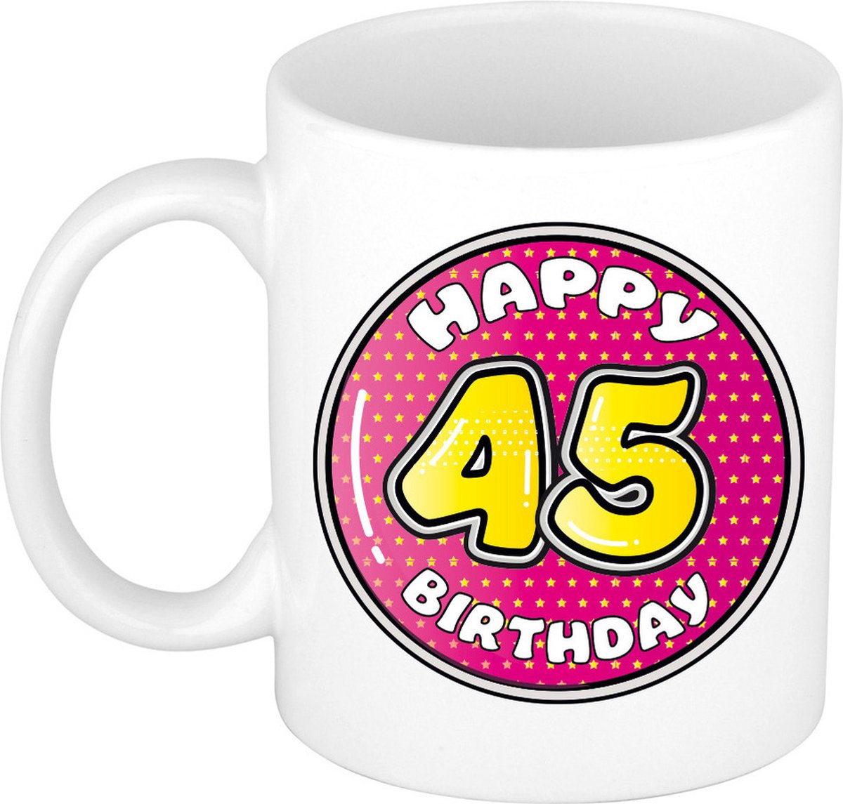 Bellatio Decorations Verjaardag cadeau mok - 45 jaar - roze - 300 ml - keramiek