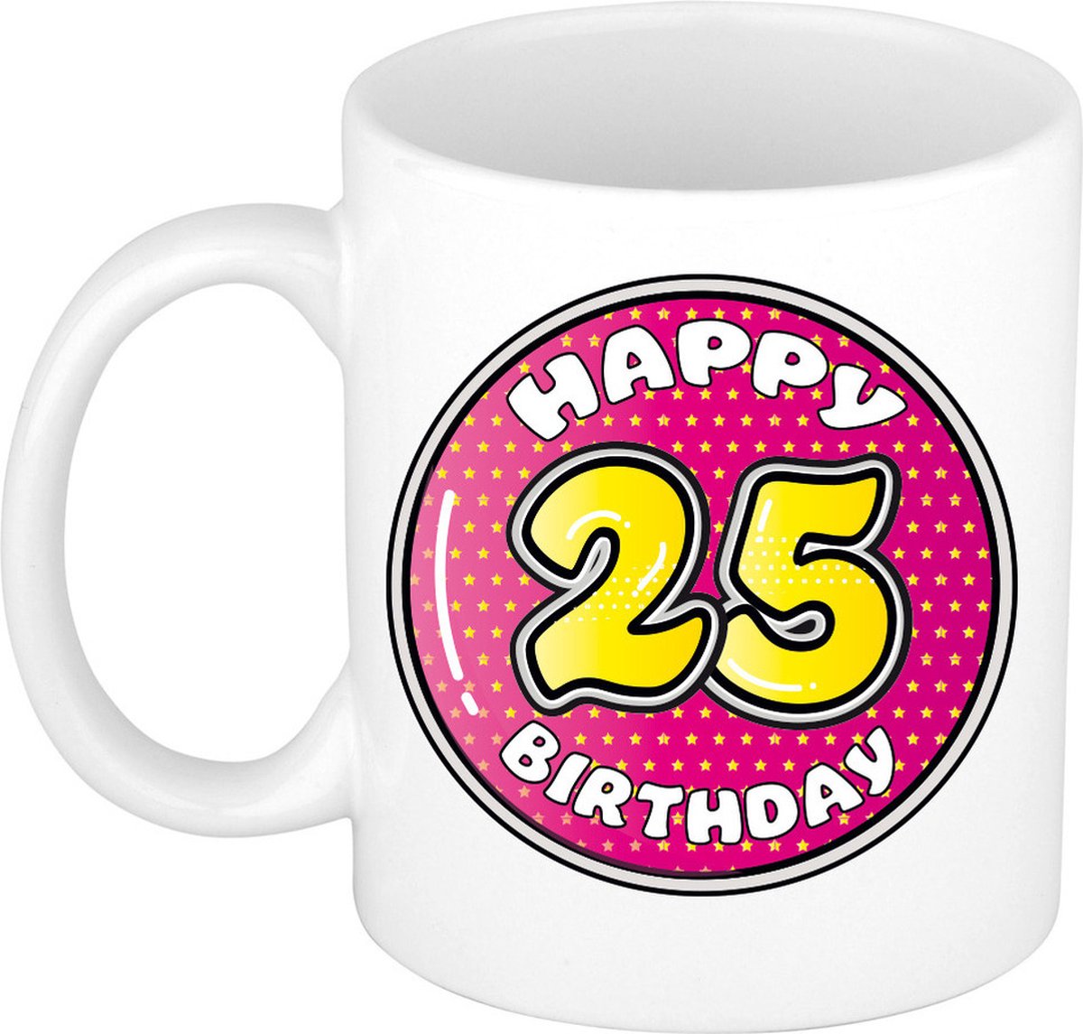Bellatio Decorations Verjaardag cadeau mok - 25 jaar - roze - 300 ml - keramiek