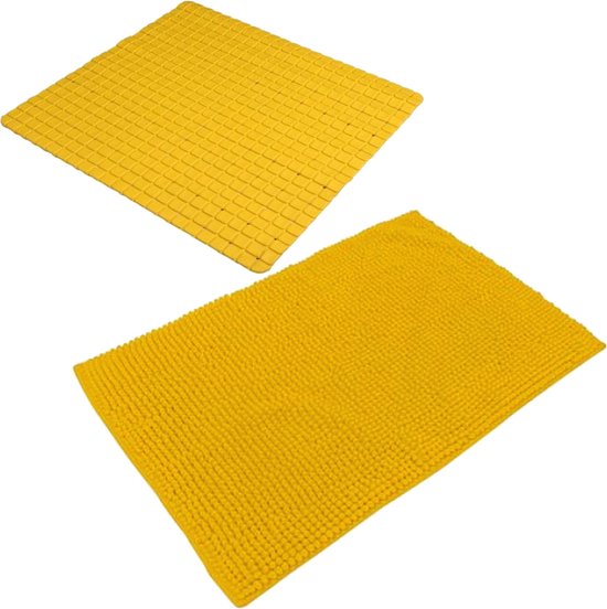 Urban Living Douche anti-slip en droogloop mat/tapijt - badkamer set - rubber/polyester - okergeel