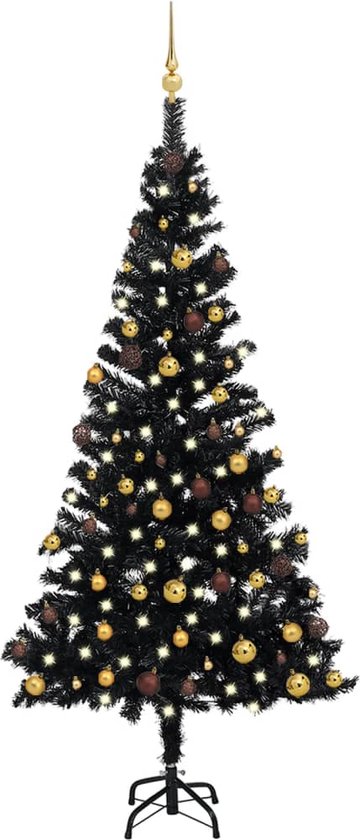 The Living Store Kunstkerstboom - Zwart - 150 cm - PVC - LED-verlichting - USB-aansluiting