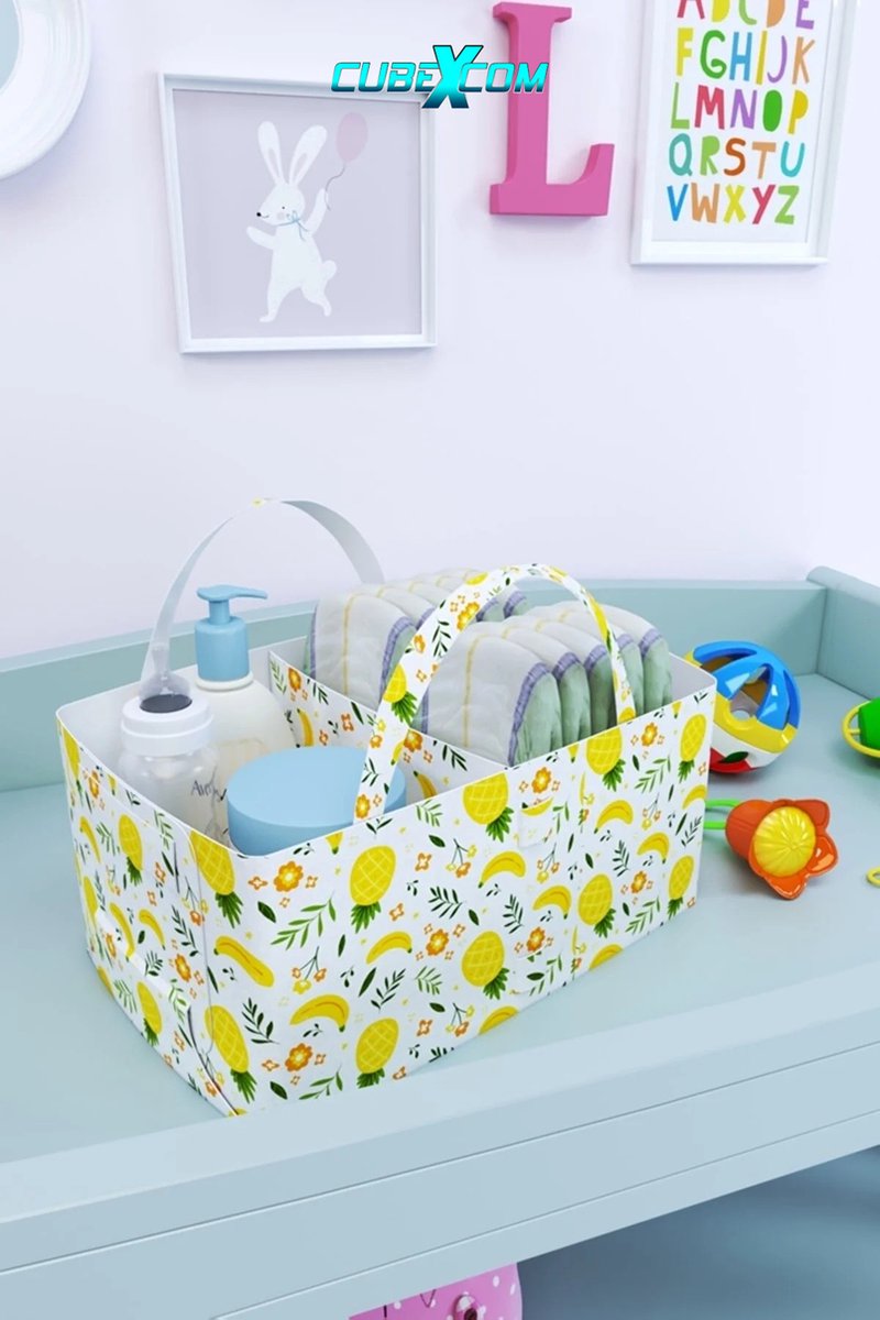 CUBEXCOM® Luiertas, Vilt Luiertassen, baby tas, luiertas verzorgingstas, Draagbare Organiser met Handige Vakken, luier etui, baby luiertas, Luier Organizer, 35x20x15 cm, ananas patroon