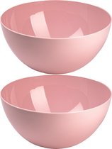 Plasticforte Serveerschaal/saladeschaal - 2x stuks - D23 x H10 cm - kunststof - roze - 3000 ml