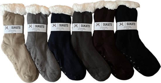 Chaussettes d'intérieur Sukats® - Chaussettes de maison - 6 paires - Taille 41-46 - Antidérapantes - Moelleuses - Chaussettes d'intérieur pour hommes - Variant 4