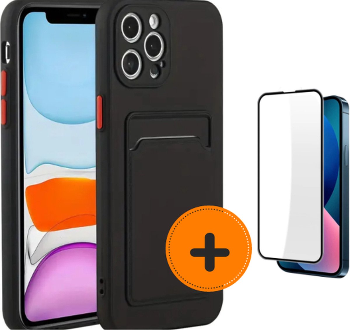 Telefoonhoesje iPhone 14 Pro Max zwart met pasjeshouder- 2 pasjes