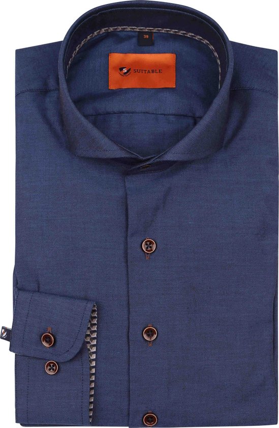 Suitable - Twill Overhemd Indigo - Heren - Maat 40 - Slim-fit