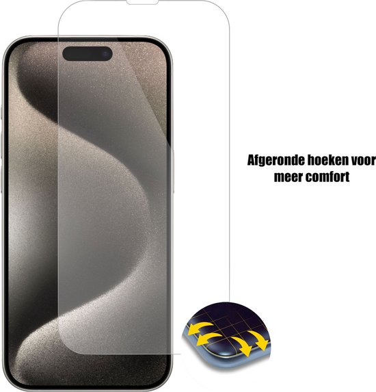 Étui avec porte-cartes iPhone 15 + protecteur d'écran iPhone 15 - Couverture en Glas trempé - Étui portefeuille - Blauw