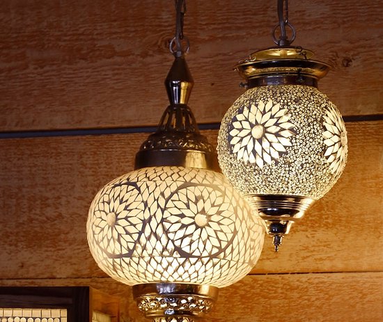 Handgemaakte Mozaïek hanglamp Turkse plafondlamp glazen bol 25cm Oosterse lampenkap