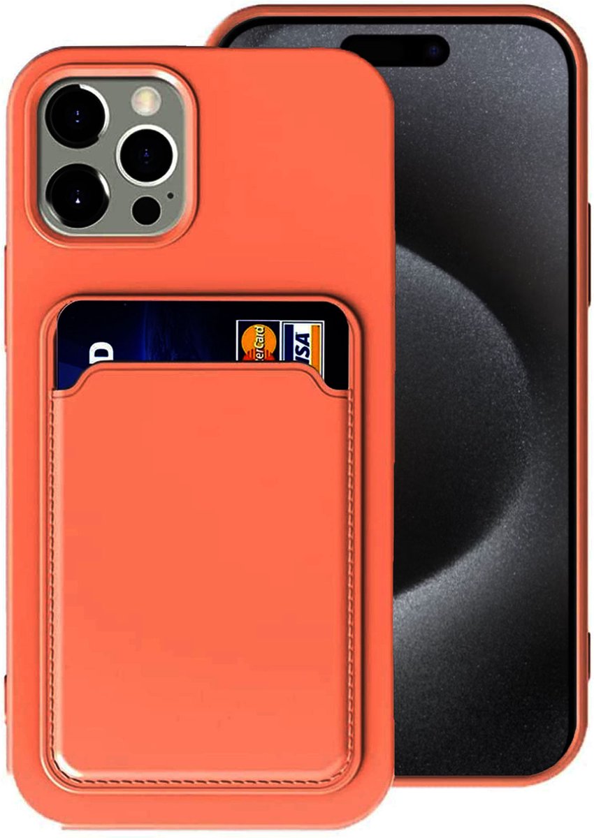 Pasjes Houder Hoesje geschikt voor iPhone 15 Plus - Portemonnee - Kaart houder - Oranje
