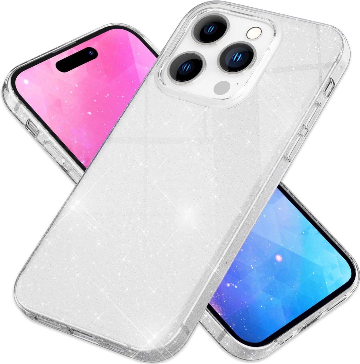 Casemania Hoesje Geschikt voor Apple iPhone 15 Pro Max - Zilver - Glitter Back Cover