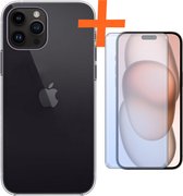 Hoesje Geschikt voor iPhone 15 Pro Hoesje Siliconen Cover Case Met Screenprotector - Hoes Geschikt voor iPhone 15 Pro Hoes Back Case - Transparant