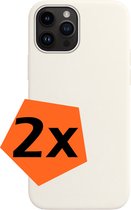 Hoesje Geschikt voor iPhone 15 Pro Hoesje Siliconen Cover Case - Hoes Geschikt voor iPhone 15 Pro Hoes Back Case - 2-PACK - Wit