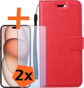 iPhone 15 Pro Cover Bookcase Flipcase Book Cover avec 2x protecteur d'écran - iPhone 15 Pro Case Book Case - Rouge