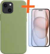 Hoesje Geschikt voor iPhone 15 Hoesje Siliconen Cover Case Met Screenprotector - Hoes Geschikt voor iPhone 15 Hoes Back Case - Groen
