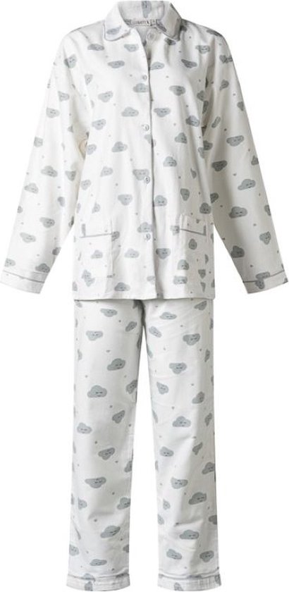 Cocodream Dames Flanel Pyjama met print Wolkjes - Wit - maat XL