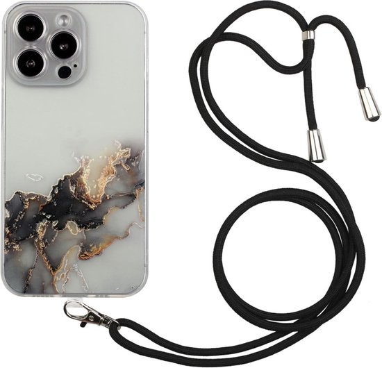 iPhone 15 Plus Backcover Hoesje Marble / Marmer - Met afneembaar koord