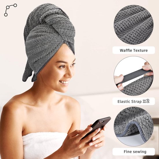 Lot De 3 Serviettes Cheveux Microfibre TURBAN - Séchage Ultra Rapide, Super Absorbantes Avec 3 Boutons - Pour Cheveux Longs, Épais, Bouclés