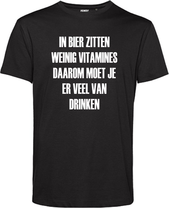 T-shirt In bier zitten weinig vitamines | Oktoberfest dames heren | Carnavalskleding heren dames | Foute party | Zwart | maat M