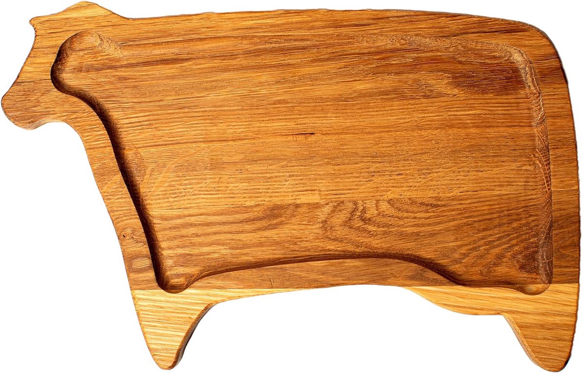 Ontbijtplank van eiken, houten borden, kom, servies, kom, borden in vorm (stier)