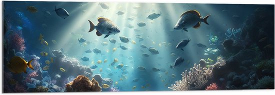 Acrylglas - Groep Tropische Vissen in de Heldere Zee - 120x40 cm Foto op Acrylglas (Wanddecoratie op Acrylaat)