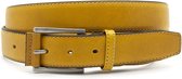 JV Belts Kerrie gele broekriem - heren en dames riem - 3.5 cm breed - Kerriegeel - Echt Leer - Taille: 110cm - Totale lengte riem: 125cm