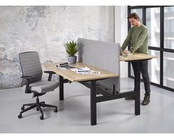 Duo bench elektrisch verstelbaar zit/sta bureau Teez breed 180CM diep 80/80CM bladkleur Antraciet eiken framekleur Aluminium (RAL9006)