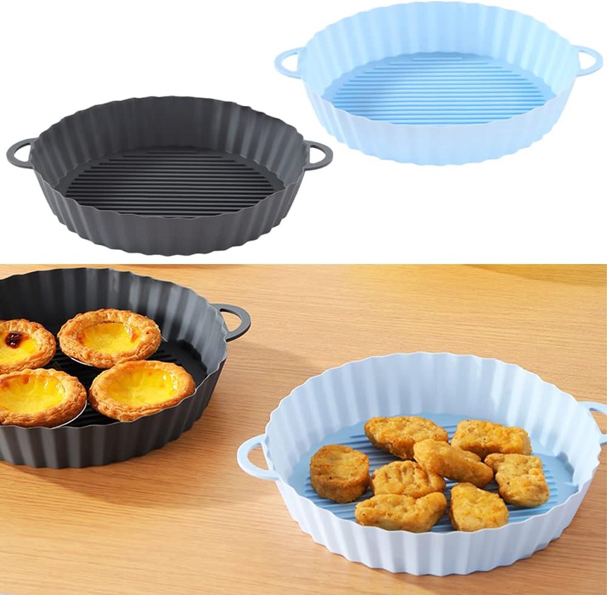 Bhxteng Air Fryer Silicone Baking Tray Pot Soft and Flexible Tray with  Handle for Air Fryer Steamer Oven