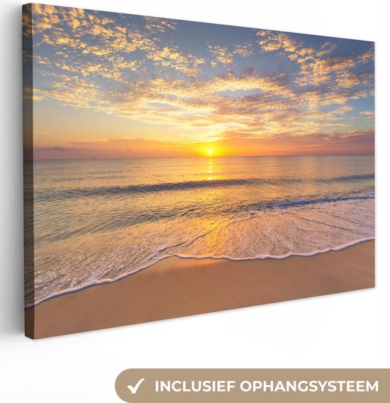 Canvas schilderij zonsondergang 120x80 - Kamer decoratie strand en zee -  Schilderijen... | bol