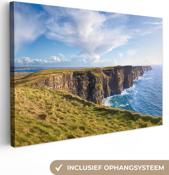 Canvas schilderij landschappen 60x40 - Canvasdoek Ierse Kliffen van Moher - Landschap schilderijen woonkamer - Wanddecoratie slaapkamer - Muurdecoratie keuken - Wanddoek interieur binnen - Woondecoratie huis - Woonaccessoires